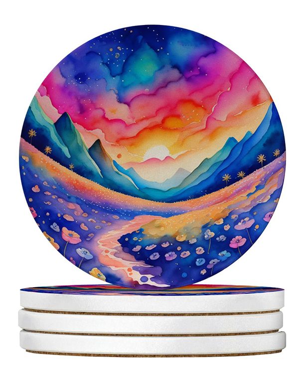 Colorful Periwinkles Large Sandstone Coasters Pack Of 4 Absorbent Round Coasters Decor Gifts For Men Or Women, 4 In, Multicolor_maomaolike.com