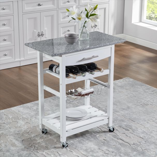 Mobile Rolling Kitchen Island Trolley Serving Cart With Underneath Drawer & Slide-Out Wire Storage Basket_maomaolike.com