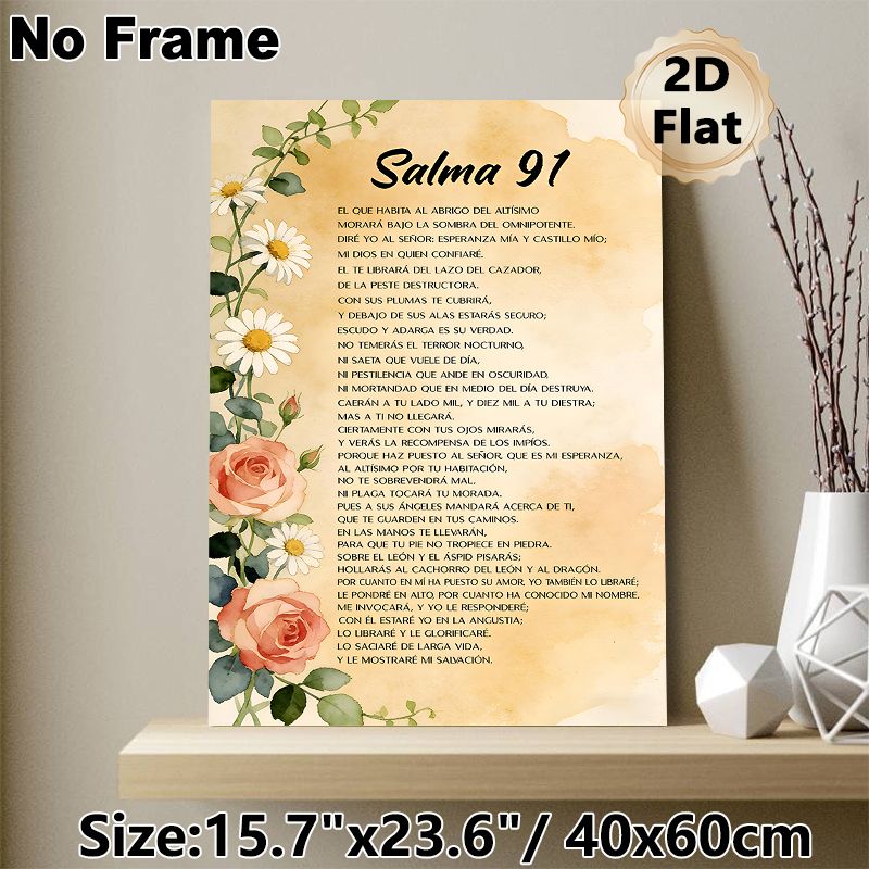 Spanish Psalm 91 Painting Poster, Delicate Watercolor Floral-adorned Scripture Poster, Uplifting Spiritual Verse Decor Ideal For Home, Prayer Room_maomaolike.com