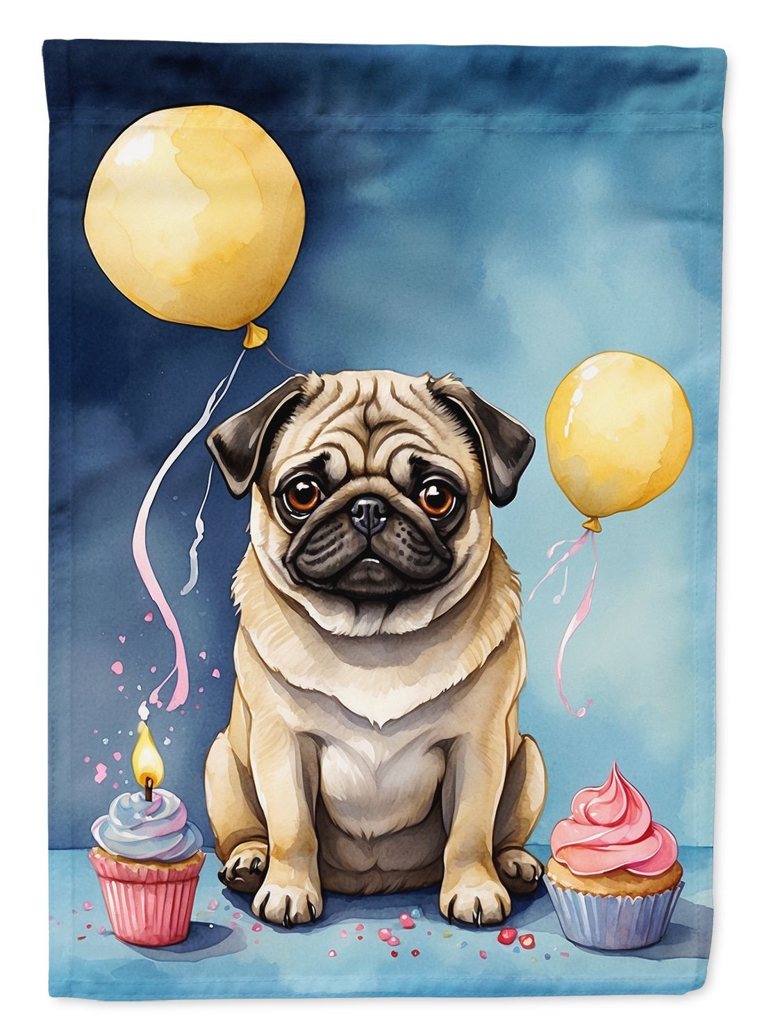 Pug Happy Birthday House Flag Large Porch Sleeve Pole Decorative Outside Yard Banner Artwork Wall Hanging, Polyester, House Size, Multicolor_maomaolike.com
