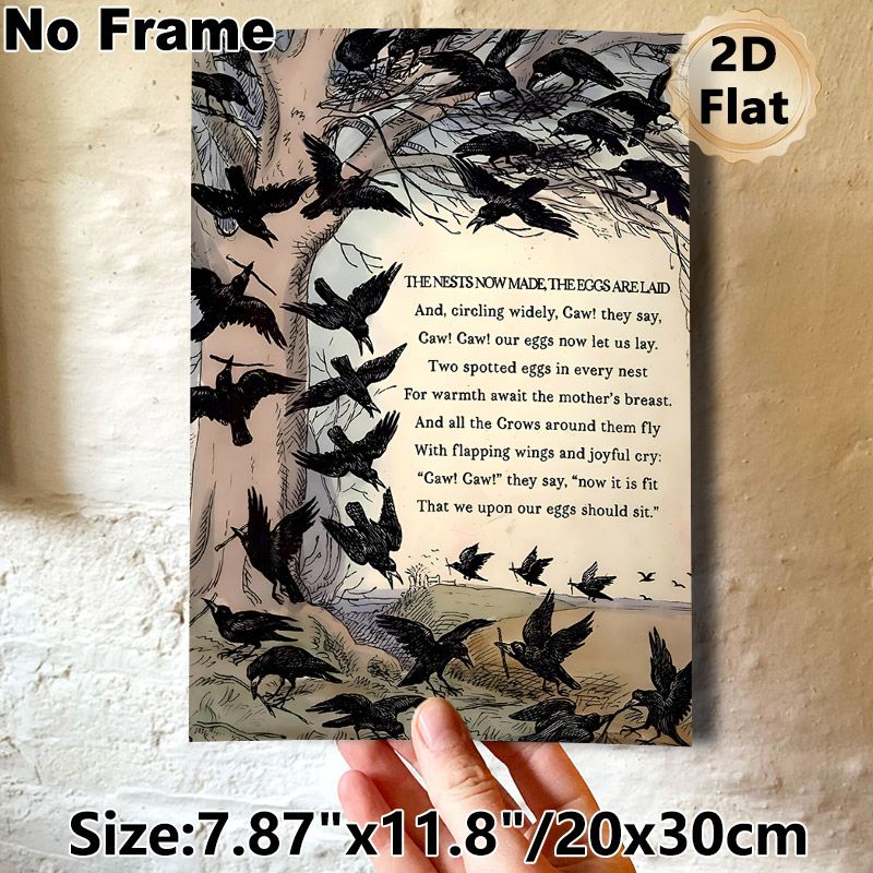 Crow & Poem Themed Painting Poster, Vintage Sketch Style Poster, Detailed Black Crows With Poetic Verse, Artistic Literary Decor Ideal For Living_maomaolike.com