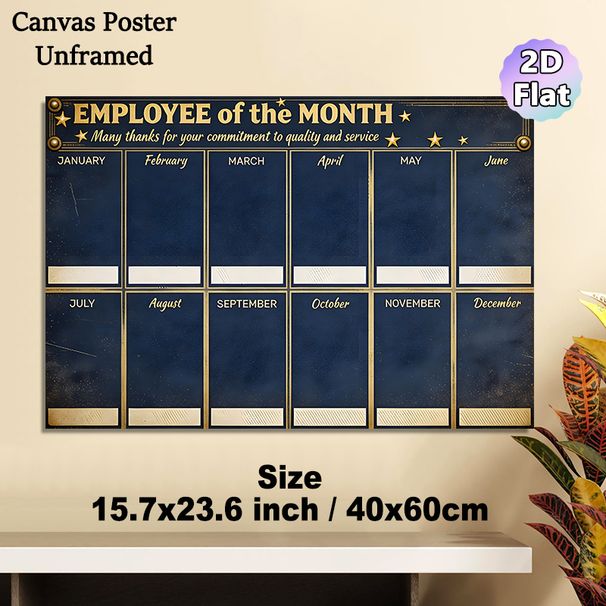 Employee Of The Month Painting Poster, Vintage Dark Blue With Gold Accents Poster, Designed To Recognize Monthly Outstanding Staff, Suitable For_maomaolike.com