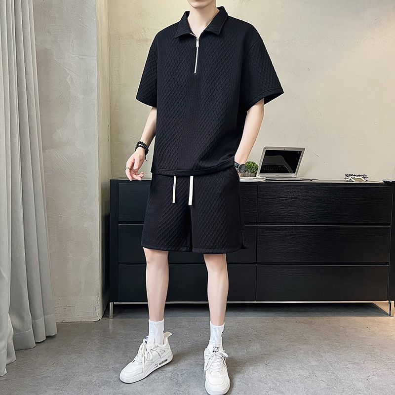 Men's Clothing Ice silk sports suit men summer light luxury men's clothing brand loose short sleeved Polo shirt half zipper_maomaolike.com