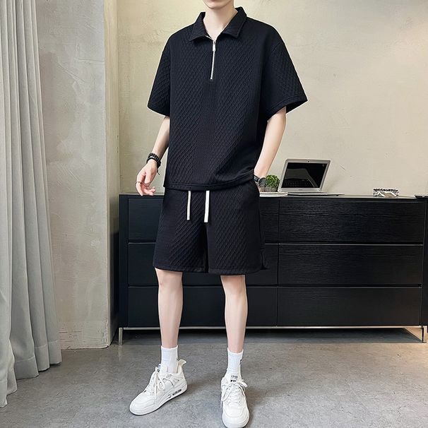 Men's Clothing Ice silk sports suit men summer light luxury men's clothing brand loose short sleeved Polo shirt half zipper_maomaolike.com