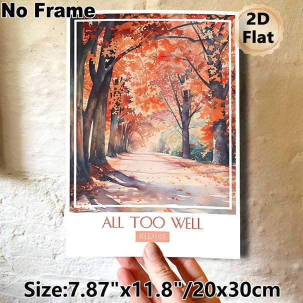 Autumn Forest Path Painting Poster, Soft Watercolor Warm-toned Woodland Path With Fallen Leaves Poster, Calming Autumnal Wall Decor For Living Room_maomaolike.com