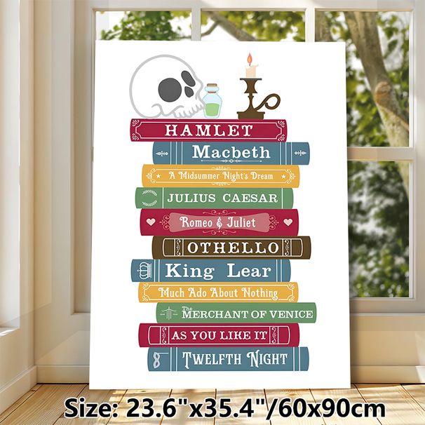 Shakespeare Classic Books Themed Painting Poster, Colorful Retro Stacked Literary Masterpieces Poster, Adds Refined Literary Ambiance, Ideal For Study_maomaolike.com