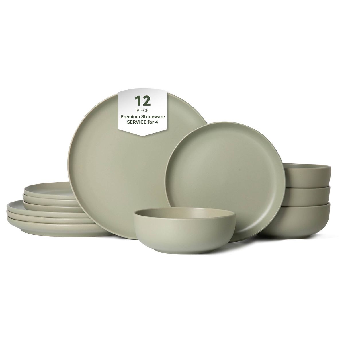 12-Piece Stoneware Dinner Plates Bowls Sets | Microwave & Dishwasher Safe | Non-Toxic Dinner Plates Bowls Set | Stackable Matte Glaze Kitchenware For 4_maomaolike.com
