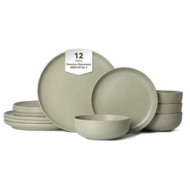 12-Piece Stoneware Dinner Plates Bowls Sets | Microwave & Dishwasher Safe | Non-Toxic Dinner Plates Bowls Set | Stackable Matte Glaze Kitchenware For 4_maomaolike.com