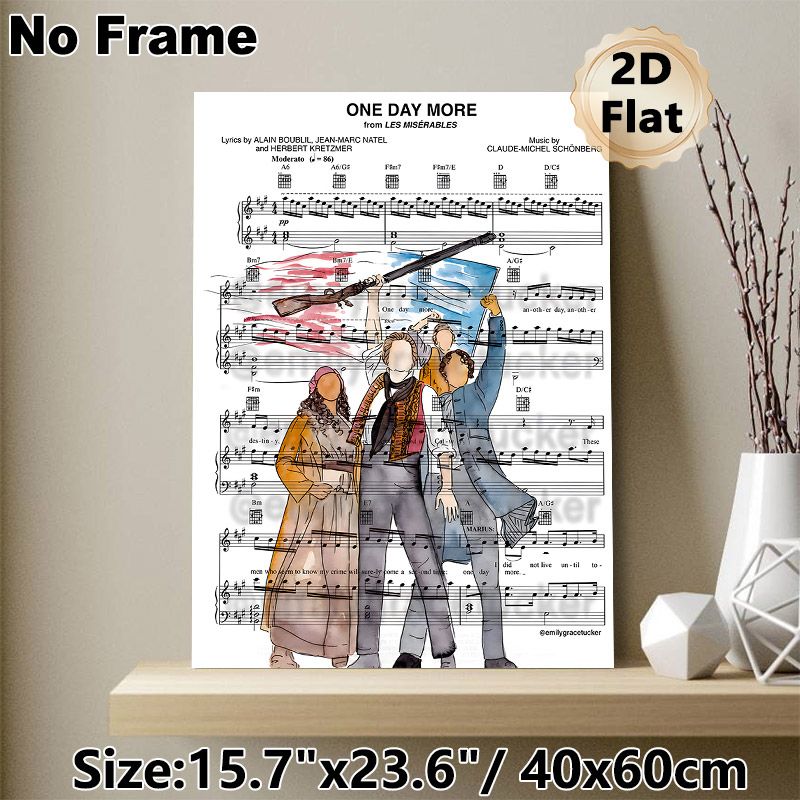 Les Misérables "One Day More" Sheet Music Painting Poster, Watercolor-style Illustrated Musical Sheet With Revolutionary Characters Poster, Nostalgic_maomaolike.com