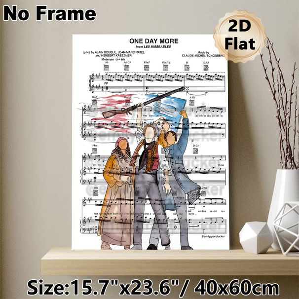 Les Misérables "One Day More" Sheet Music Painting Poster, Watercolor-style Illustrated Musical Sheet With Revolutionary Characters Poster, Nostalgic_maomaolike.com