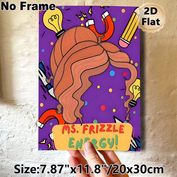 Ms. Frizzle Energy Themed Painting Poster, Vibrant Cartoon-style Educational Art Poster, Lively Design With Stationery & Science Motifs, Suitable For_maomaolike.com