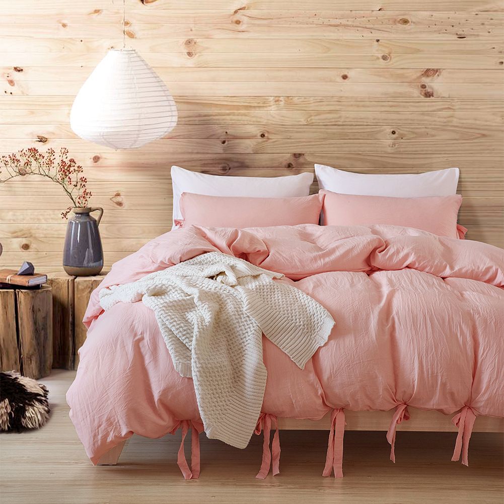 Home Textile Solid Color Washed Cotton Strap Quilt Cover Three Piece Set_maomaolike.com