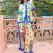 Women's Clothing graffiti print satin short-sleeved lapel shirt + trousers casual two-piece suit_maomaolike.com