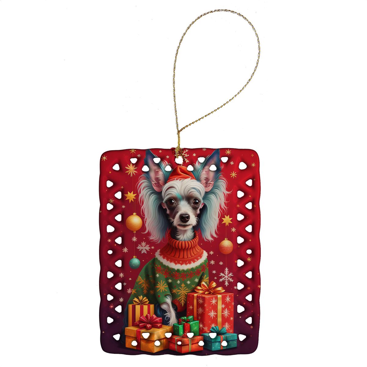 Chinese Crested Holiday Christmas Porcelain Ornament Christmas Tree Hanging Decorations For Home Christmas Holiday, Rectangle, Gift, Multicolor_maomaolike.com