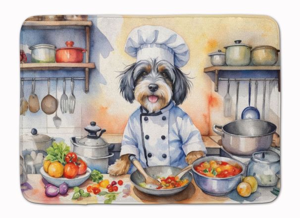 Tibetan Terrier The Chef Memory Foam Kitchen Mat Machine Washable Anti-Fatigue Mat Cushion Comfort Bath Mat Or Kitchen Rug_maomaolike.com