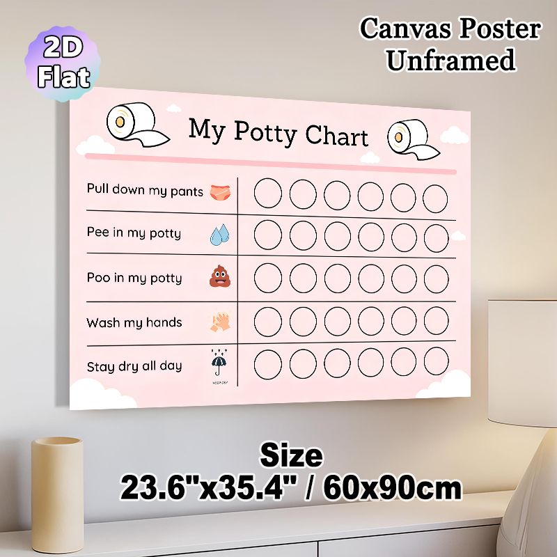 Potty Training Chart Painting Poster, Cute Cartoon-style Pink Potty Checklist Poster, Tracks Potty Training Progress, Ideal For Bathroom_maomaolike.com