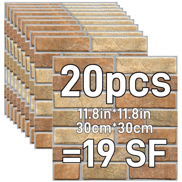 20 Pcs 3D Stereo Wall Stickers Self-adhesive Wallpaper Brick Pattern Creative 3D Peel And Stick Heatproof Vinyl_maomaolike.com