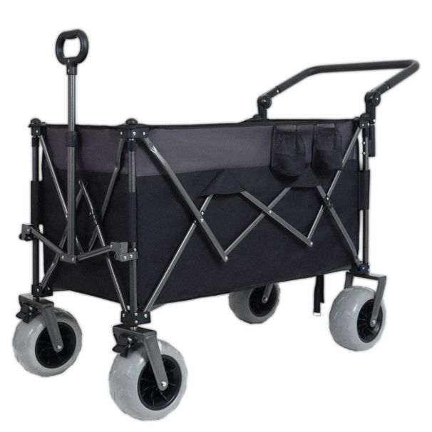 Multi-Functional Push-Pull Folding Wagon Cart With Rotating Handle & 9"x4" Beach Tires For Camping & Beach –300L XL Heavy-Duty, Large Capacity For Transport, Groceries, And Outdoor Use_maomaolike.com