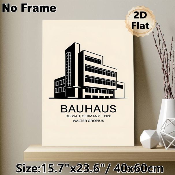 Bauhaus Building Painting Poster, Minimalist Black & White Linear Architectural Poster, Sleek Iconic Design Ideal For Home Office, Living Room Decor_maomaolike.com