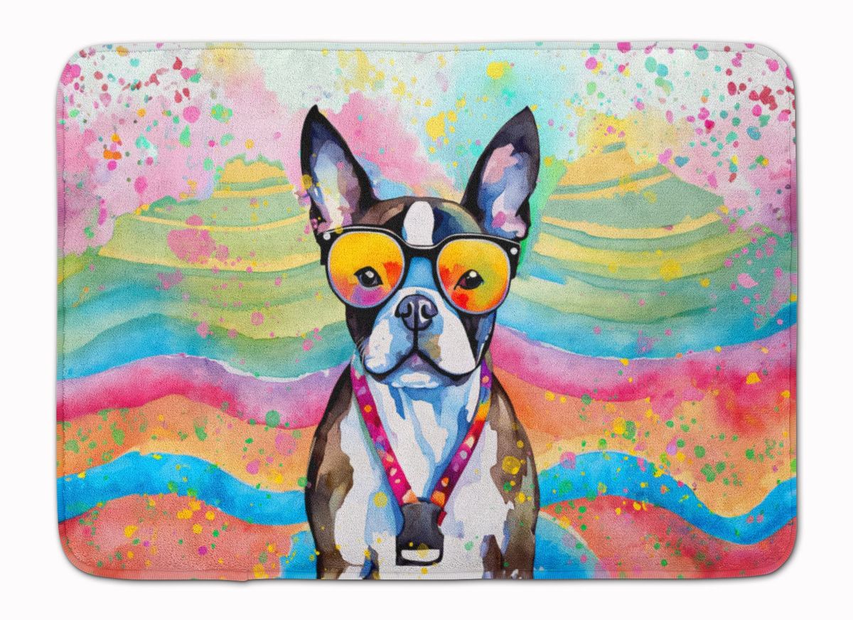 Boston Terrier Hippie Dawg Memory Foam Kitchen Mat Machine Washable Anti-Fatigue Mat Cushion Comfort Bath Mat Or Kitchen Rug_maomaolike.com