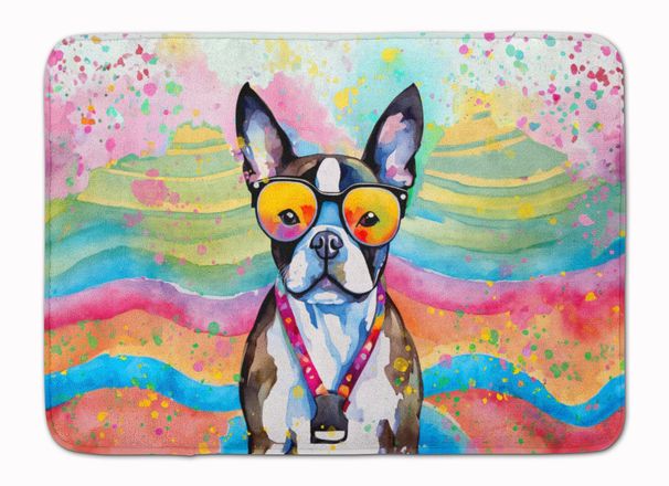 Boston Terrier Hippie Dawg Memory Foam Kitchen Mat Machine Washable Anti-Fatigue Mat Cushion Comfort Bath Mat Or Kitchen Rug_maomaolike.com