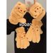 Bear Half-Finger Flip Cover Plush Gloves For Women, Autumn And Winter Warm Fleece-Lined Thickened Cute Student Writing Cold-Proof_maomaolike.com