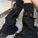 Cross border y2k black denim leg covers slimming drawstring pile socks cross design boot covers flared socks for women_maomaolike.com