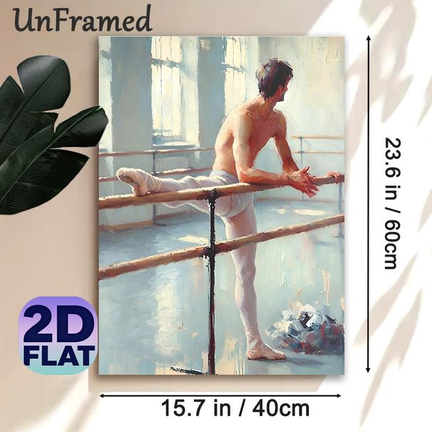Male Ballet Dancer Painting Poster, Warm Impressionist-style Barre Stretching Scene Poster, Graceful Artistic Wall Decor Suitable For Dance Studio_maomaolike.com