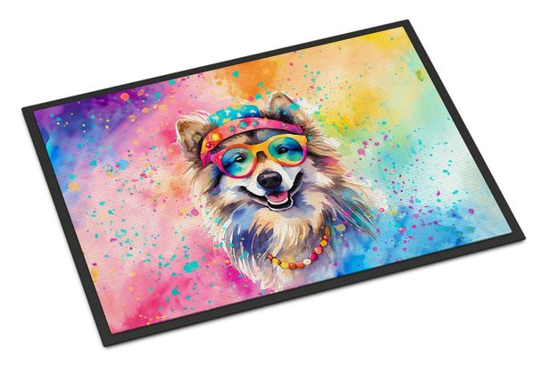 Keeshond Hippie Dawg Doormat Front Door Mat Indoor Outdoor Rugs For Entryway, Non Slip Washable Low Pile, 24H X 36W_maomaolike.com