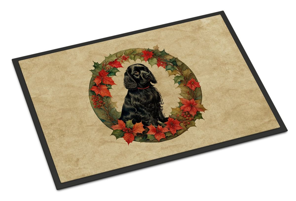 Cocker Spaniel Christmas Flowers Doormat Front Door Mat Indoor Outdoor Rugs For Entryway, Non Slip Washable Low Pile, 24H X 36W_maomaolike.com