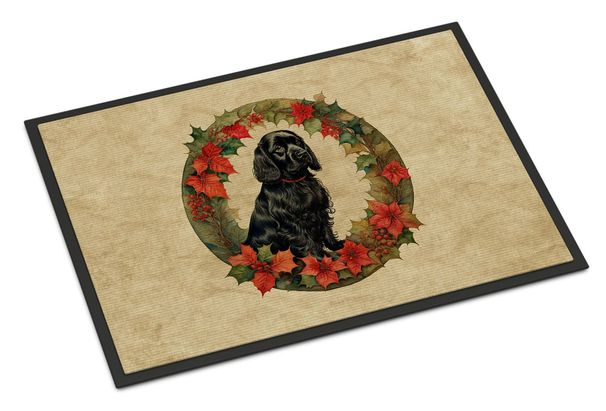 Cocker Spaniel Christmas Flowers Doormat Front Door Mat Indoor Outdoor Rugs For Entryway, Non Slip Washable Low Pile, 24H X 36W_maomaolike.com