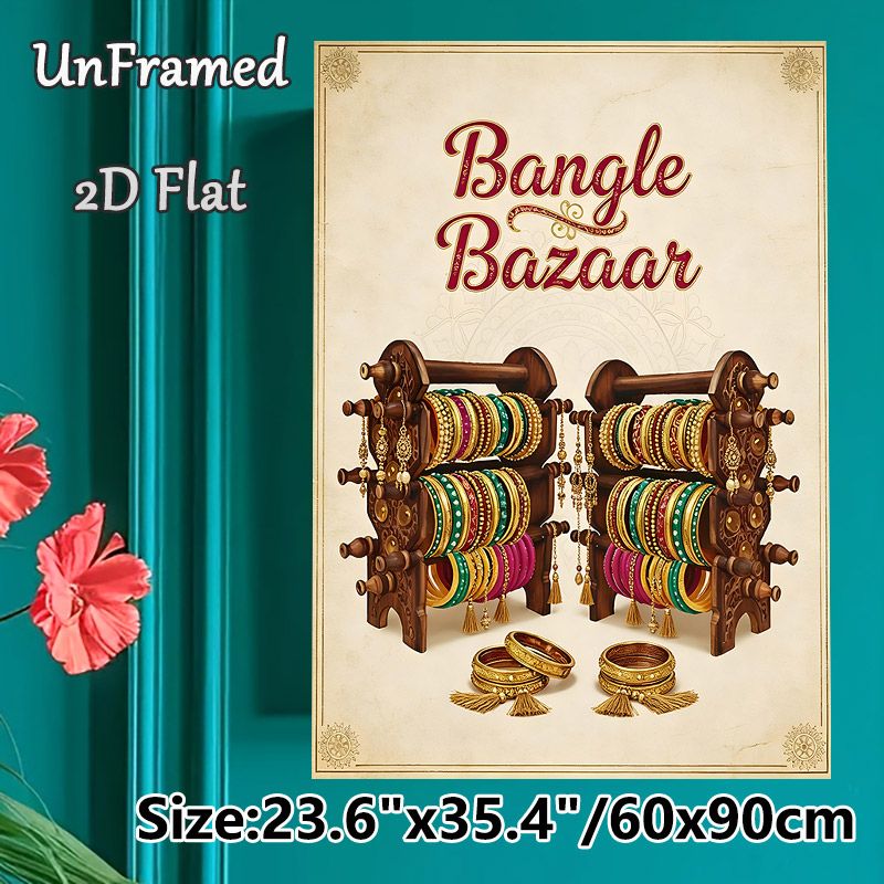 Indian Bangle Bazaar Painting Poster, Vintage-toned Colorful Traditional Bangle Display Poster, Cultural Decorative Artwork Suitable For Living Room_maomaolike.com
