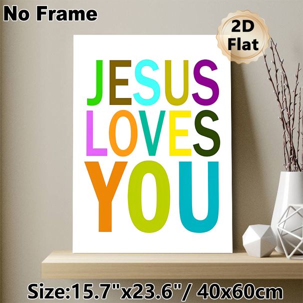Jesus Loves You Themed Painting Poster, Vibrant Multi-colored Lettering Poster, Warm Faith-inspired Decor Ideal For Home, Prayer Space_maomaolike.com