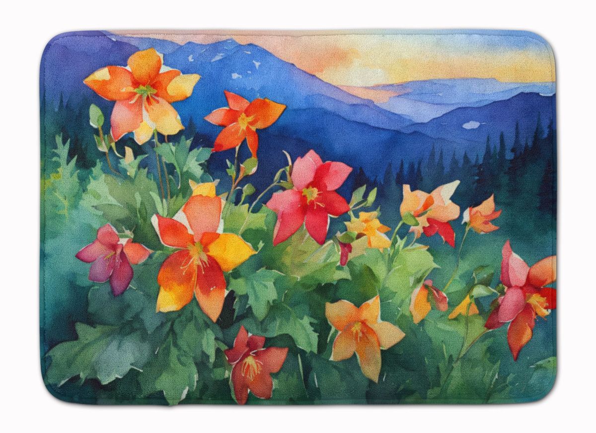 Colorado Rocky Mountain Columbine In Watercolor Memory Foam Kitchen Mat Machine Washable Anti-Fatigue Mat Cushion Comfort Bath Mat Or Kitchen Rug_maomaolike.com