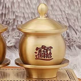Brass Supply Tea Buddhist Supplies Buddha Household Offering Fruit Three-Linked Holy Water Cup Crafts_maomaolike.com