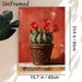 Blooming Cactus Painting Poster, Vibrant Textured Oil Painting Style Poster, Potted Cactus With Bright Red Blooms, Brings Warm Rustic Charm To Living_maomaolike.com