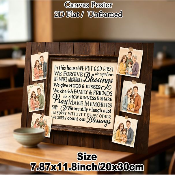 Family & Faith Themed Painting Poster, Warm Typographic Style Poster, Heartfelt Family Rules With Elegant Calligraphy Text, Conveys Warm Family_maomaolike.com