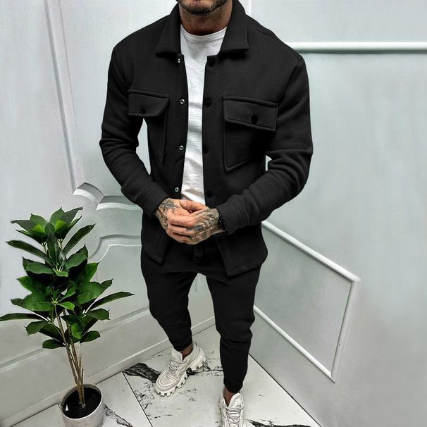 Men's clothing button suede casual jacket pants 2-piece set_maomaolike.com