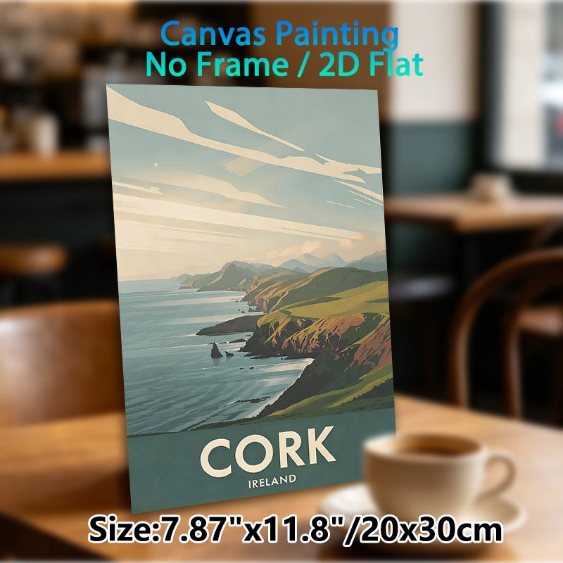 Cork Ireland Coastal Landscape Painting Poster, Soft-toned Retro Minimalist Coastal Cliff & Ocean Scene Poster, Serene Scenic View Ideal For Living_maomaolike.com