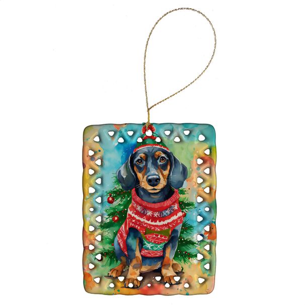 Dachshund Christmas Porcelain Ornament Christmas Tree Hanging Decorations For Home Christmas Holiday, Rectangle, Gift, Multicolor_maomaolike.com
