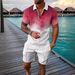 Men's Fashion Casual Suit 3D Printed Zipper Short Sleeve Polo Shirt Shorts 2-Piece Set_maomaolike.com