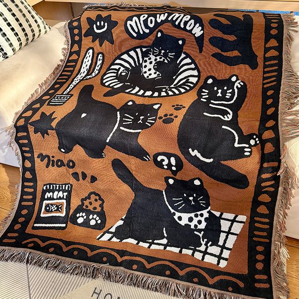 Cartoon Cat Retro Single Seat Sofa Cover Wall Decoration Fabric Tapestry Cotton Thread Blanket_maomaolike.com