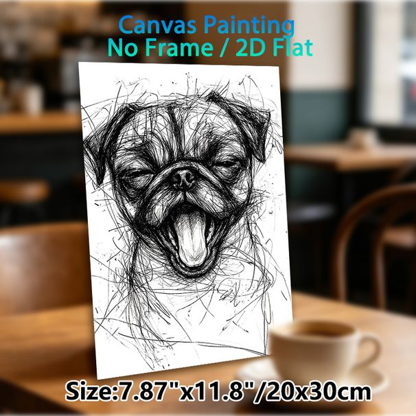 Pug Themed Painting Poster, Bold Sketch-style Black & White Pug Portrait Poster, Unique Artistic Design Ideal For Living Room, Bedroom And Pet Lovers_maomaolike.com