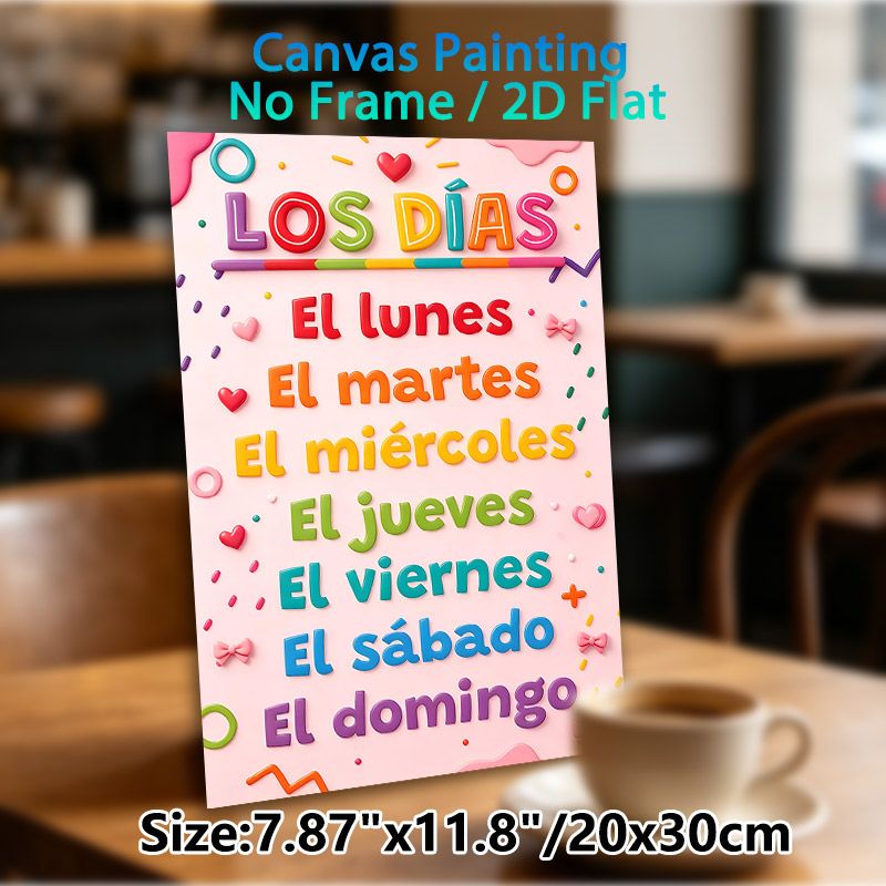 Spanish Days Of The Week Painting Poster, Vibrant Colorful Playful Typography Poster, Educational Design To Master Spanish Weekly Days, Ideal For_maomaolike.com