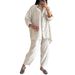 Women's Clothing 2 piece Set Large Size Cotton and Linen Shirt Set High Waist Loose Trousers_maomaolike.com