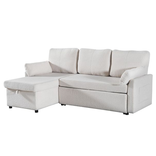 84.2" Sleeper Sofa Bed,Pull Out Sofa Bed With Storage Chaise L Shape Sectional Sofa_maomaolike.com