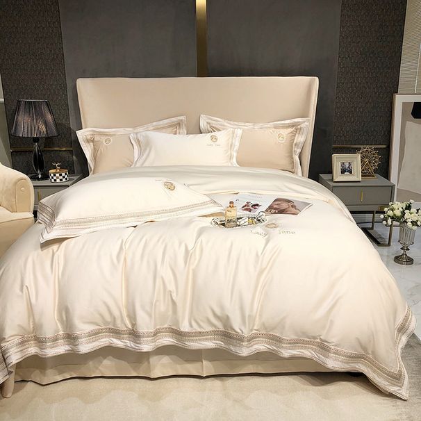 Autumn Winter High-End French Light Luxury 140-Count Long-Staple Four-Piece Set Minimalist Style Embroidered Pure Cotton Bed Sheet_maomaolike.com