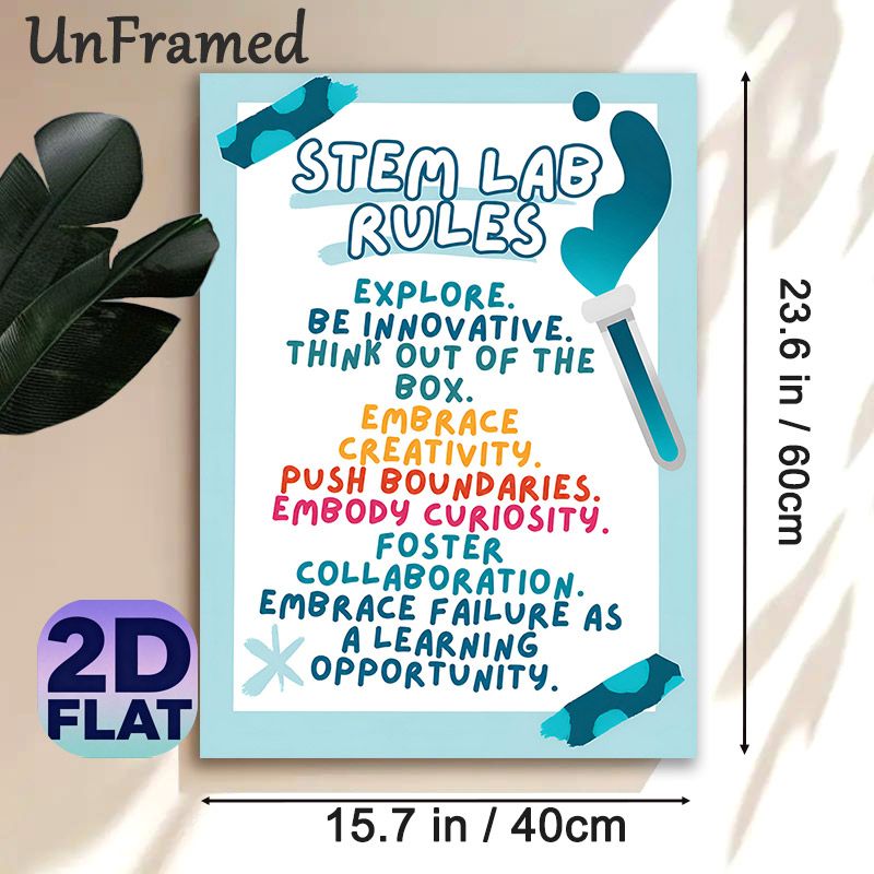 STEM Lab Rules Painting Poster, Colorful Hand-drawn Style Poster, Inspirational Guideline To Encourage Innovation, Collaboration And Creative Thinking_maomaolike.com