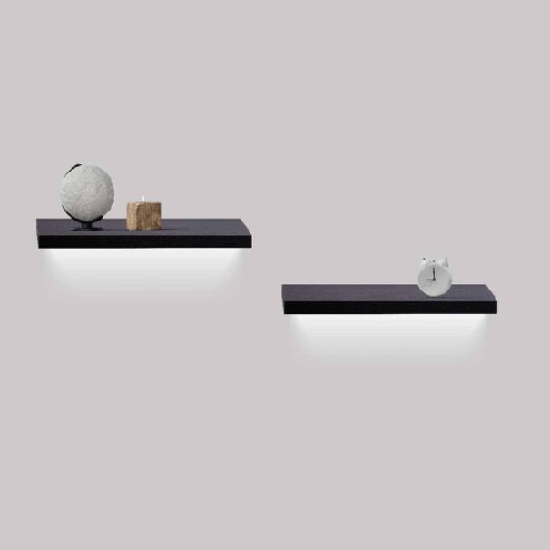 Floating Shelves 15.75" Wall Mounted Wood Shelves For Bathroom, Bedroom, Living Room, Kitchen, Hanging Shelf For Books/Storage/Decor With Invisible Brackets, Built-in LED Lighting, Black_maomaolike.com