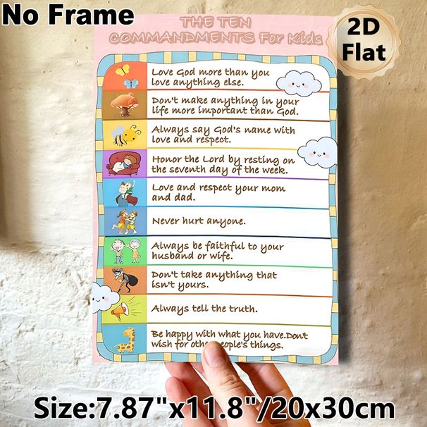 Ten Commandments Themed Painting Poster, Colorful Cartoon Illustrative Poster, Inspirational Moral Guidance Decor Idea For Home, Study Area_maomaolike.com